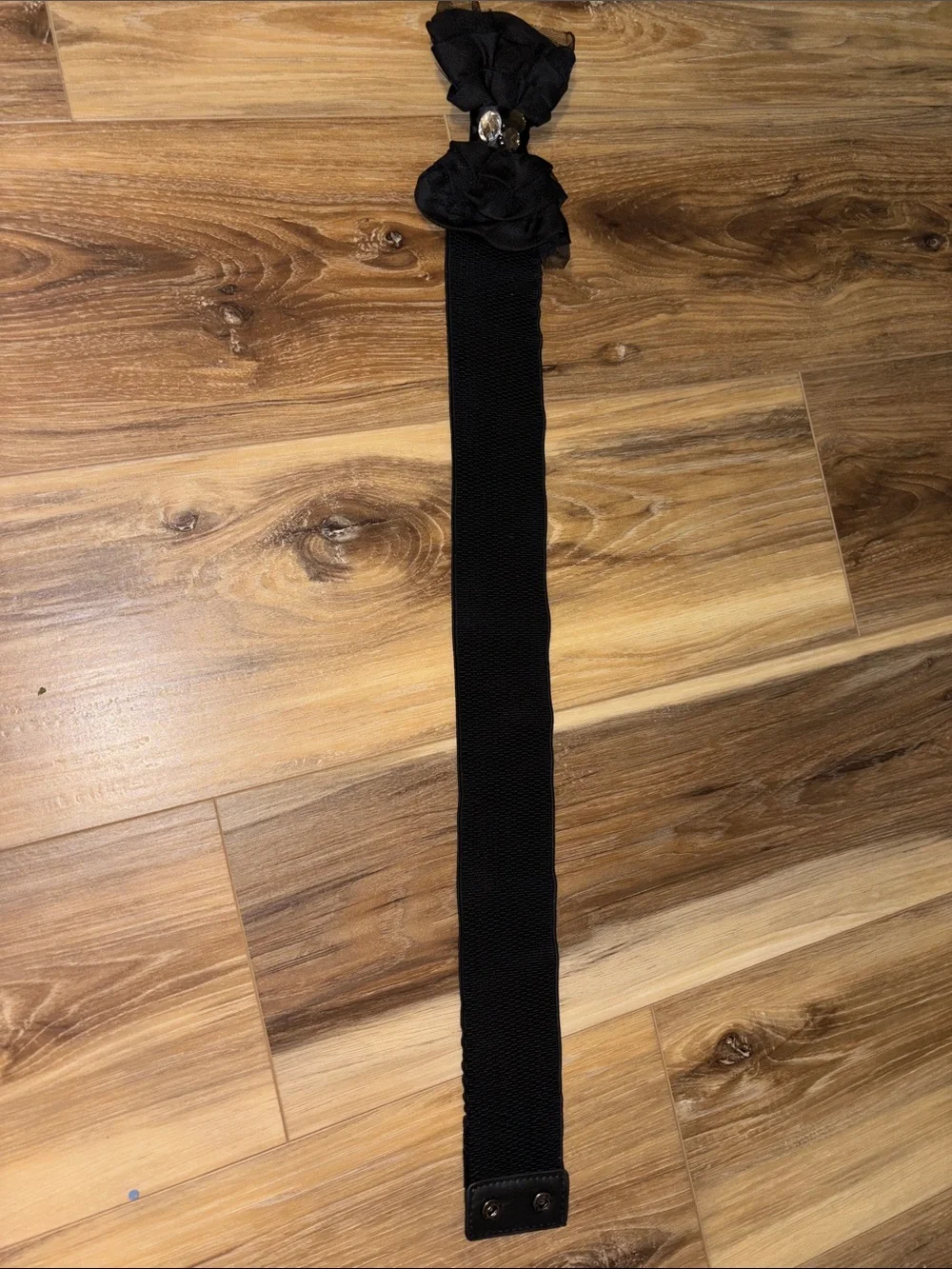 Black Elastic Waist Belt with Bow and Gem Accent